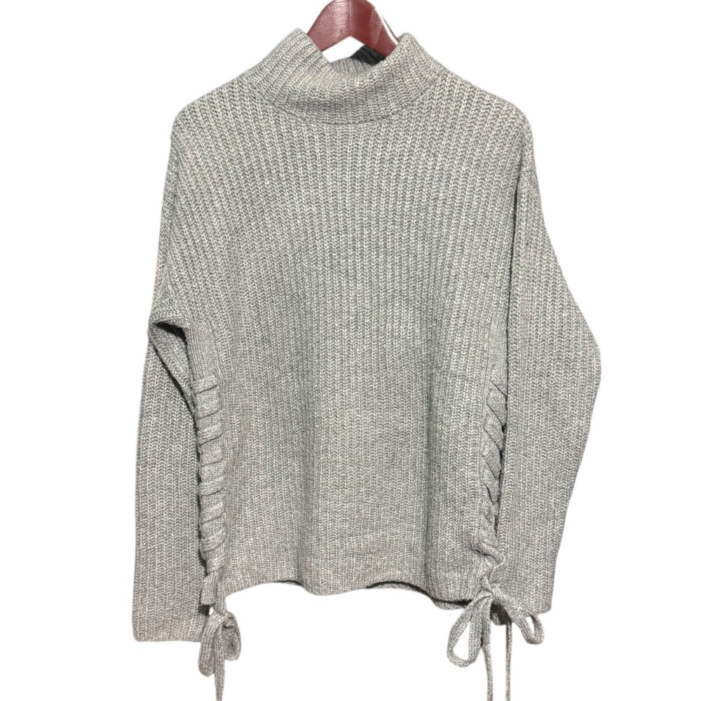 Mossimo Sweatshirt Womens Small Solid Gray Long Neck Laced Turtle Neck